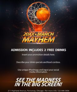 free the madness begins! free 5 basketball flyers in psd for the basketball game flyer template