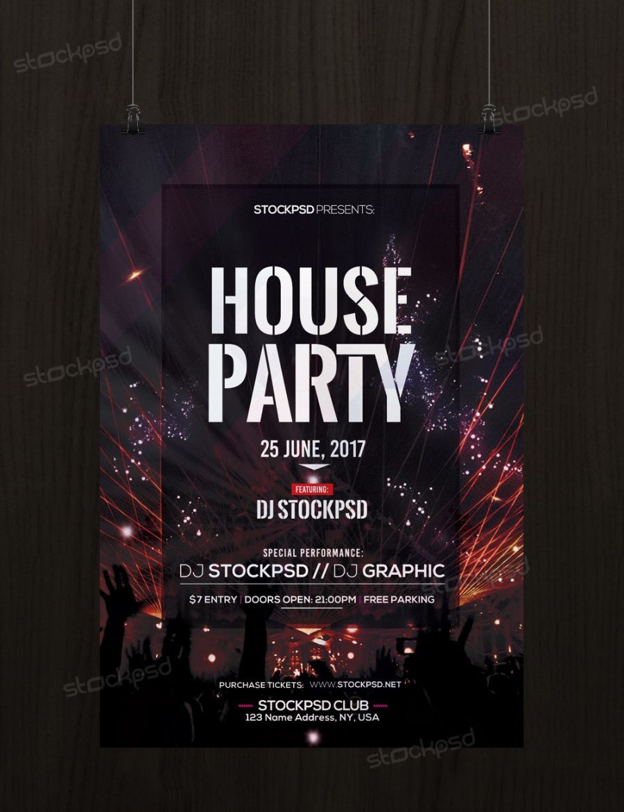 house party  download free psd flyer template  stockpsd club promo flyer template