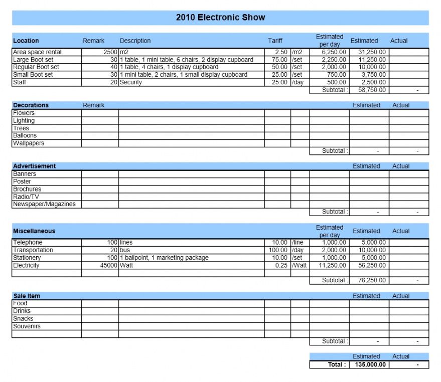 Printable Exhibition Budget Template Excel Template Creator Museum