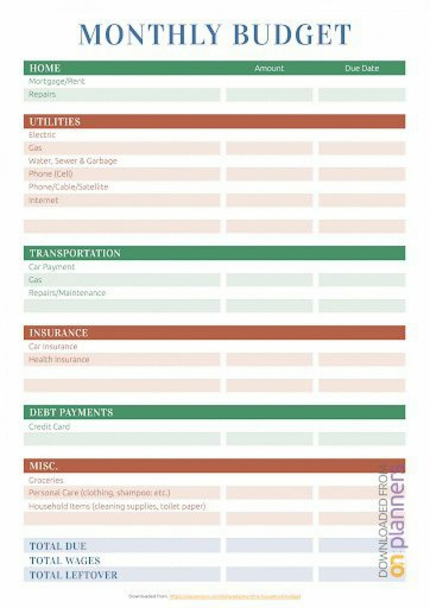 sample of monthly family budget