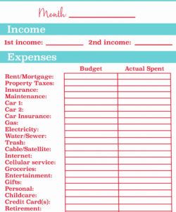 sample monthly household budget template free printable finance personal household budget template