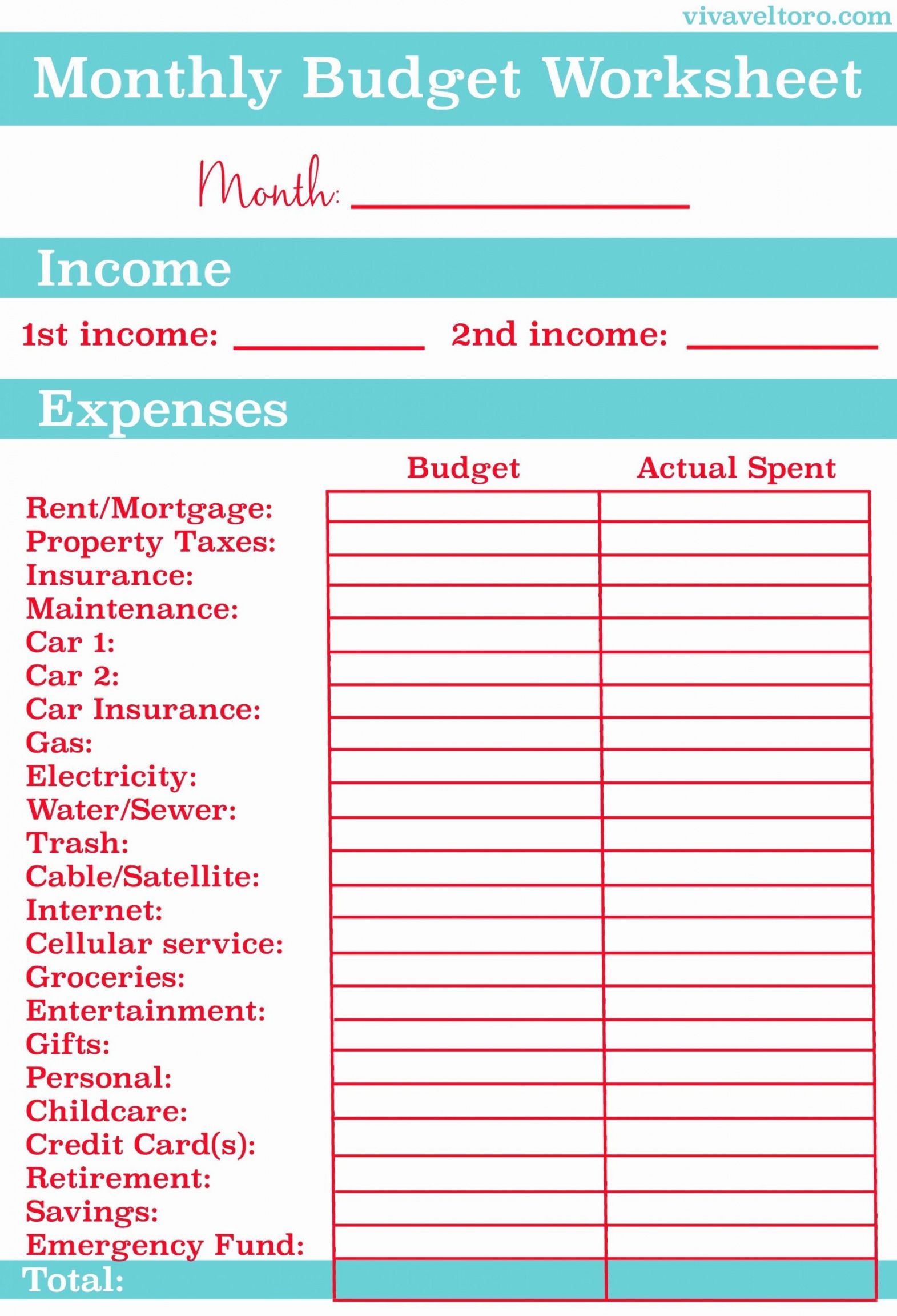 sample of a personal monthly budget