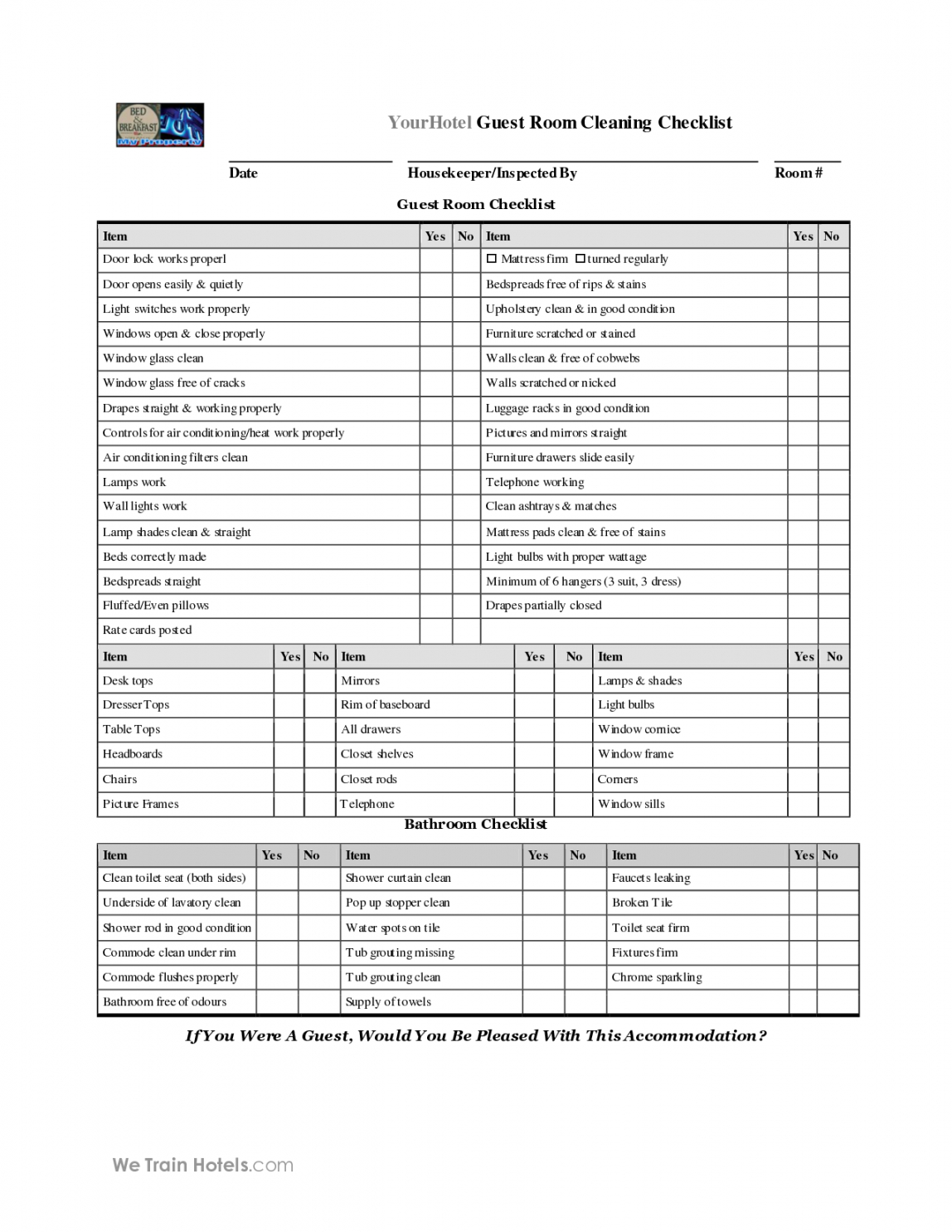 8 best housekeeping cleaning checklist printable hotel maintenance checklist template samples