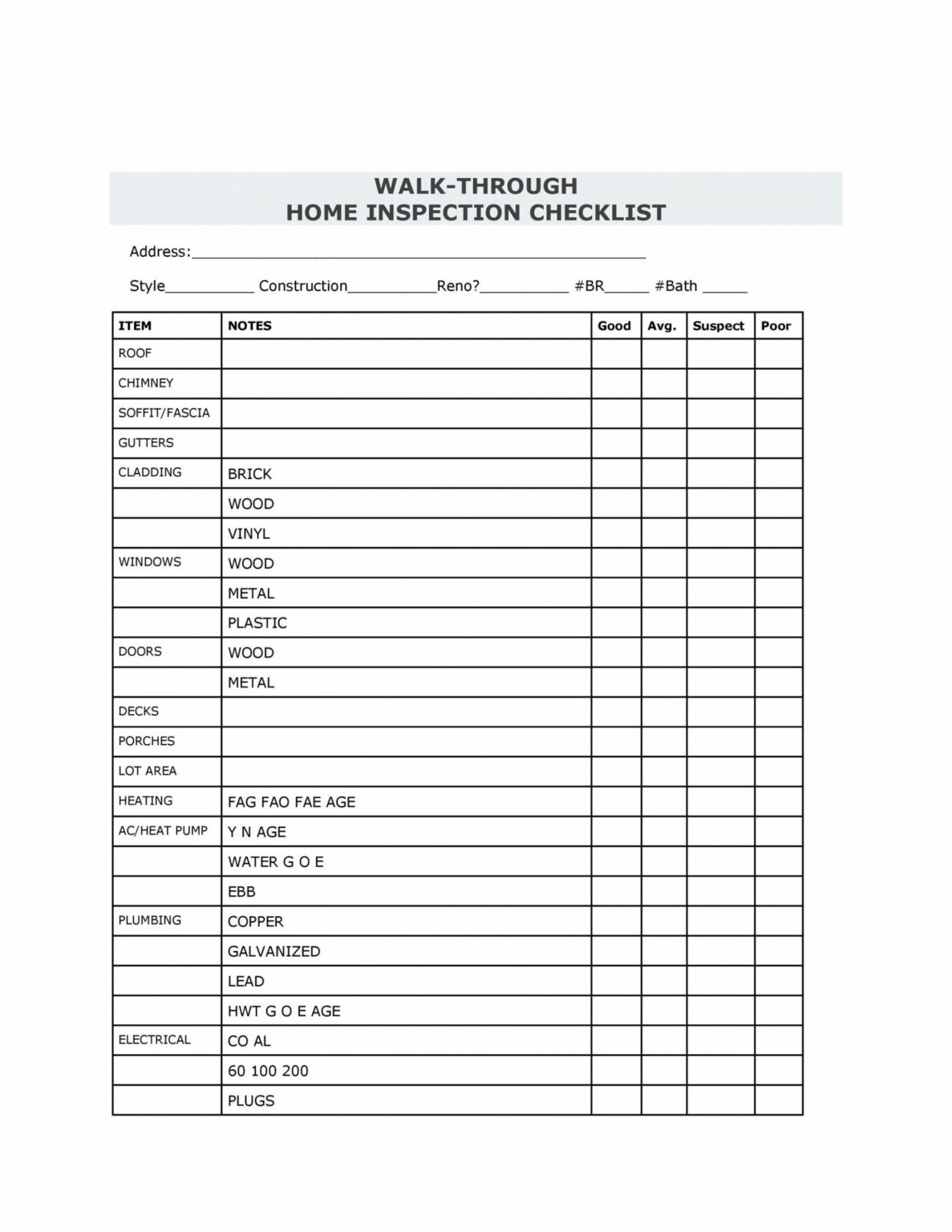 Editable 20 Printable Home Inspection Checklists Word Pdf Buying A 