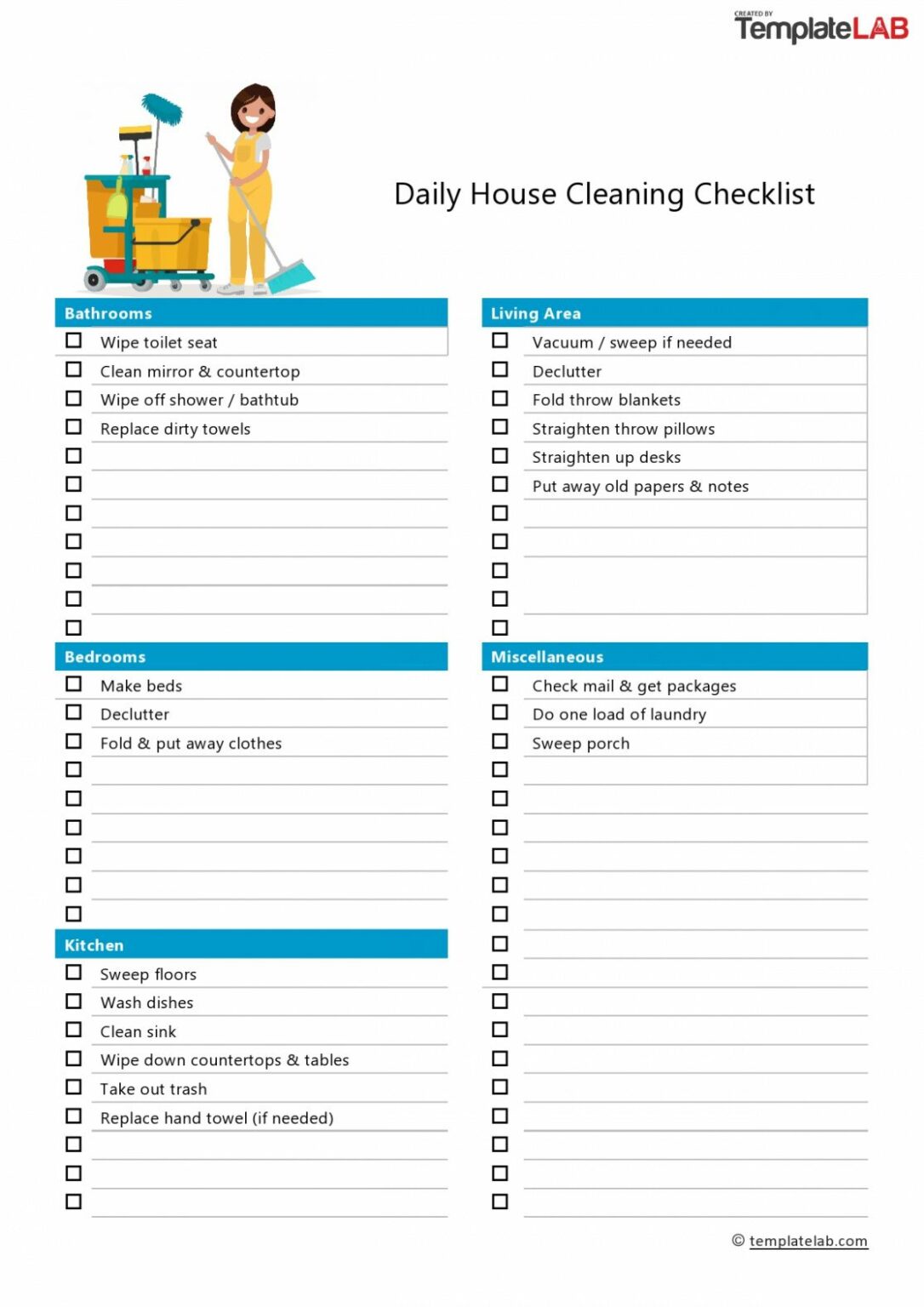Editable 40 Printable House Cleaning Checklist Templates ᐅ Templatelab ...