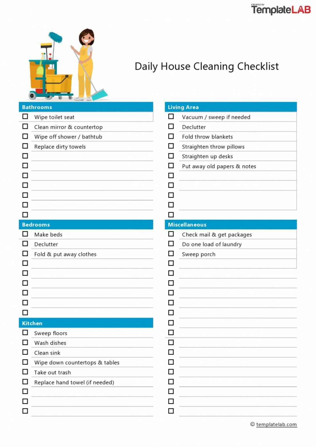 Free Printable House Cleaning Checklist For Maid