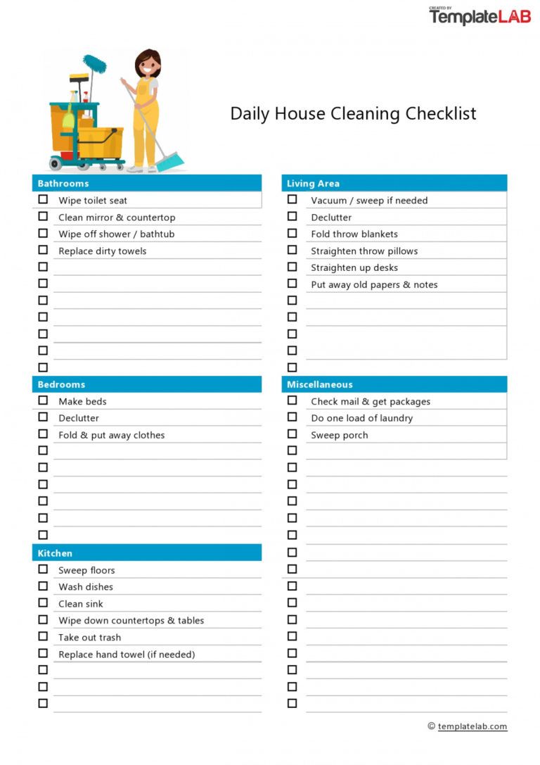 Editable 40 Printable House Cleaning Checklist Templates ᐅ Templatelab