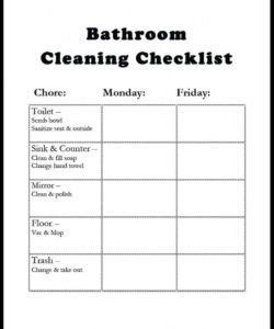 editable 6 toilet cleaning checklist templates  word excel fomats bathroom cleaning checklist template examples