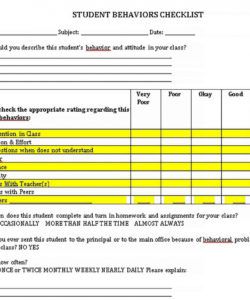 editable behavior checklist template  welding rodeo designer student behavior checklist template samples