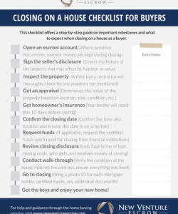 editable closing on a house checklist for buyers  new venture escrow buying a house checklist template pdf