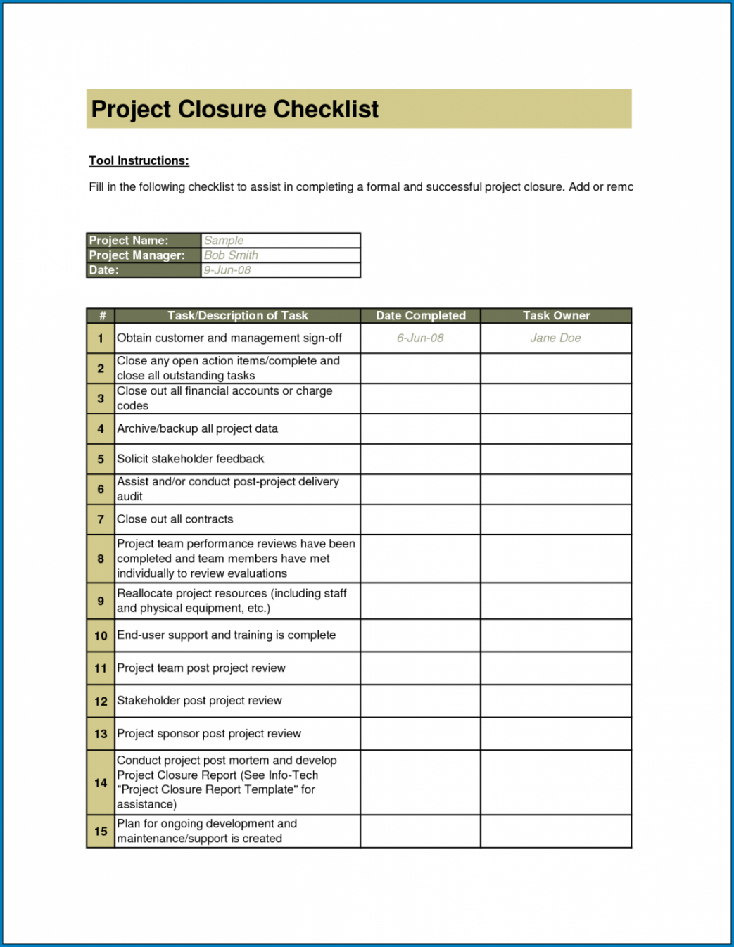 editable √ free printable project closeout checklist template project closeout checklist template examples