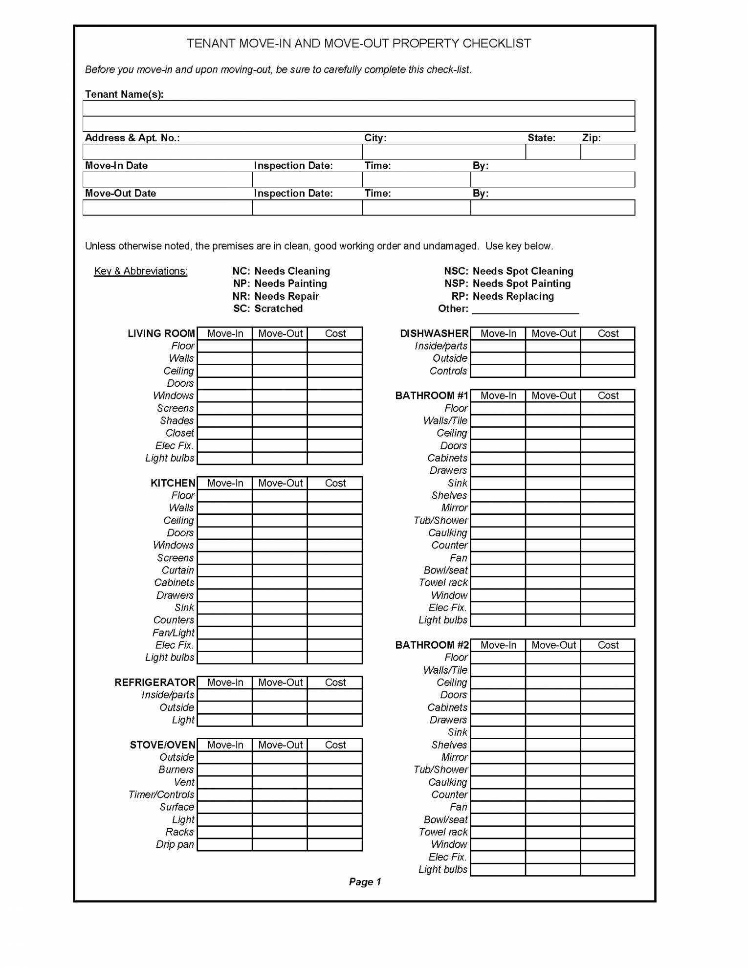 editable free arizona move inmove out checklist  pdf move in checklist template examples