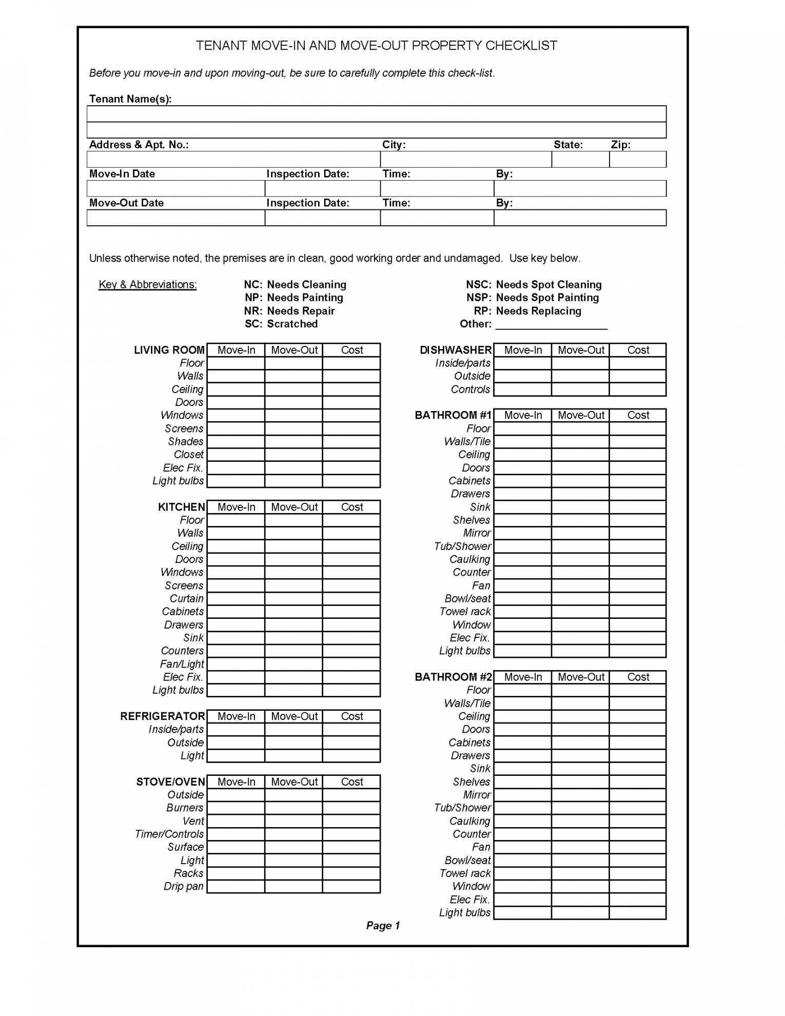 Move In Checklist Template