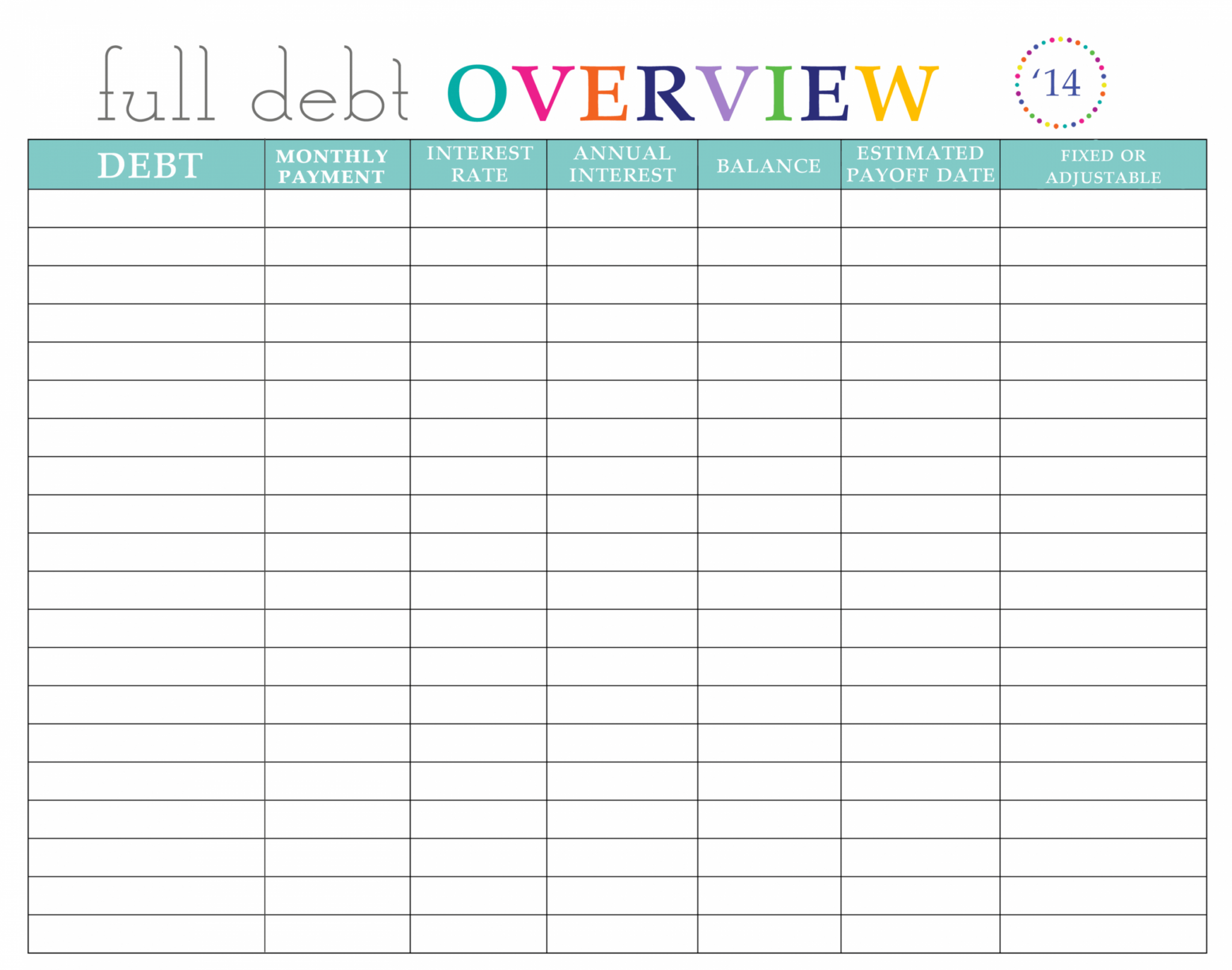 Free Printable Personal Debt Template