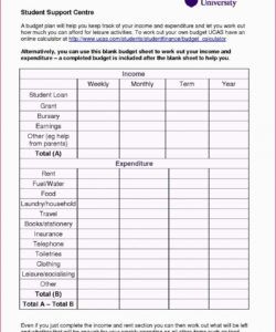 editable sample budget worksheet for college students  printable university student budget template pdf