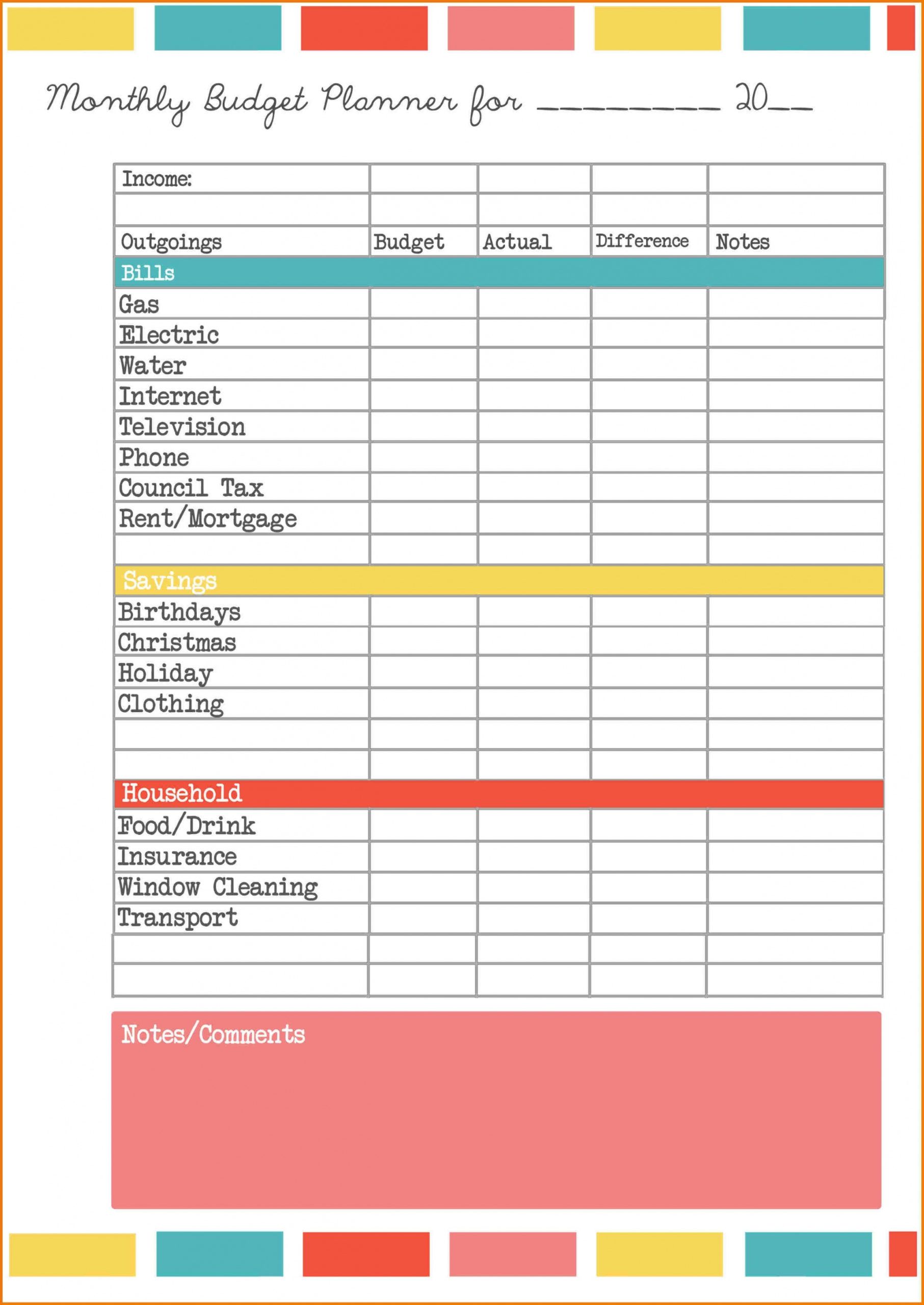 sample monthly budget single person