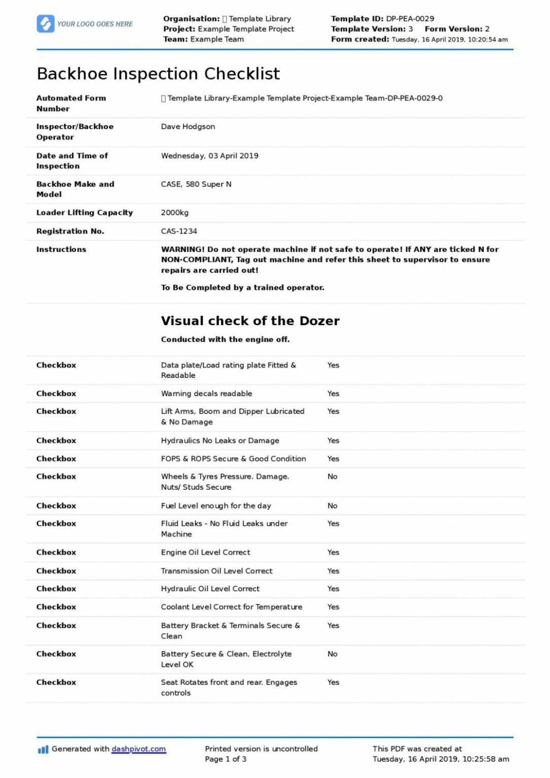 Editable Template Backhoe Inspection Checklist Jcb Inspection Equipment ...