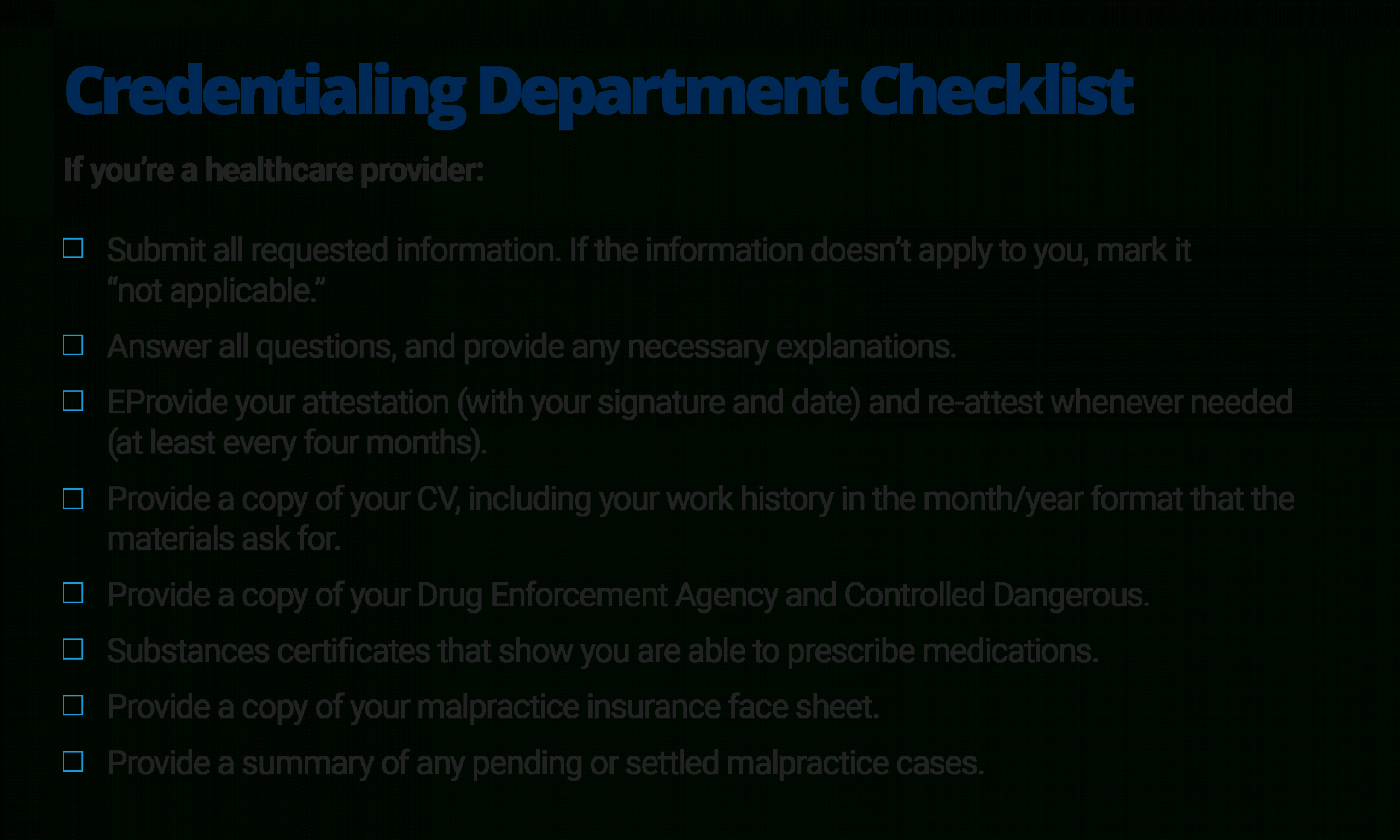 editable the quick guide to healthcare provider credentialing credentialing checklist template doc