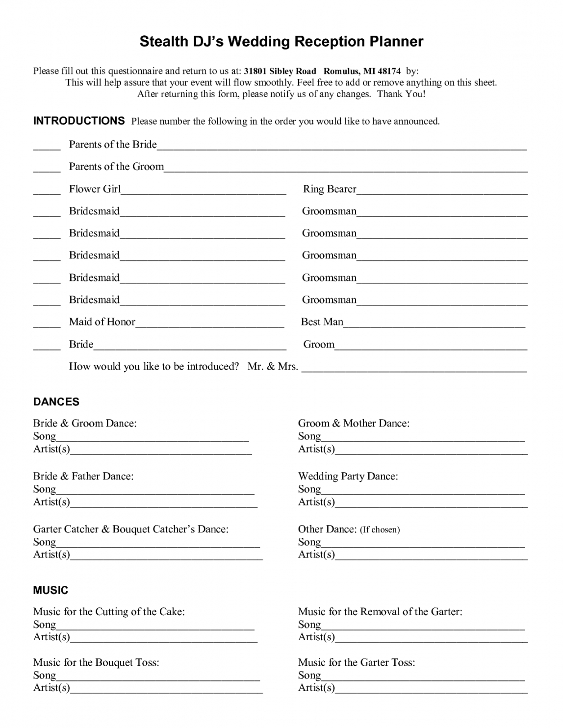 editable wedding planning forms or worksheets  printable worksheets wedding dj checklist template