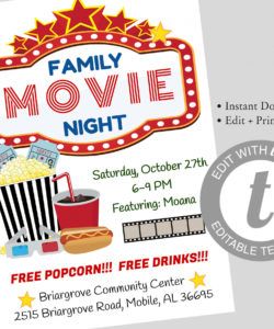 family movie night flyer editable template movie night flyer instant  download schoolpta church movie party flyer pto fundraiser flyer church movie night flyer template and sample