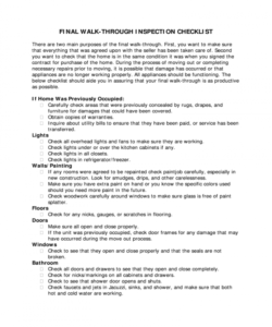 final walk through form  fill online printable fillable final walk through checklist template