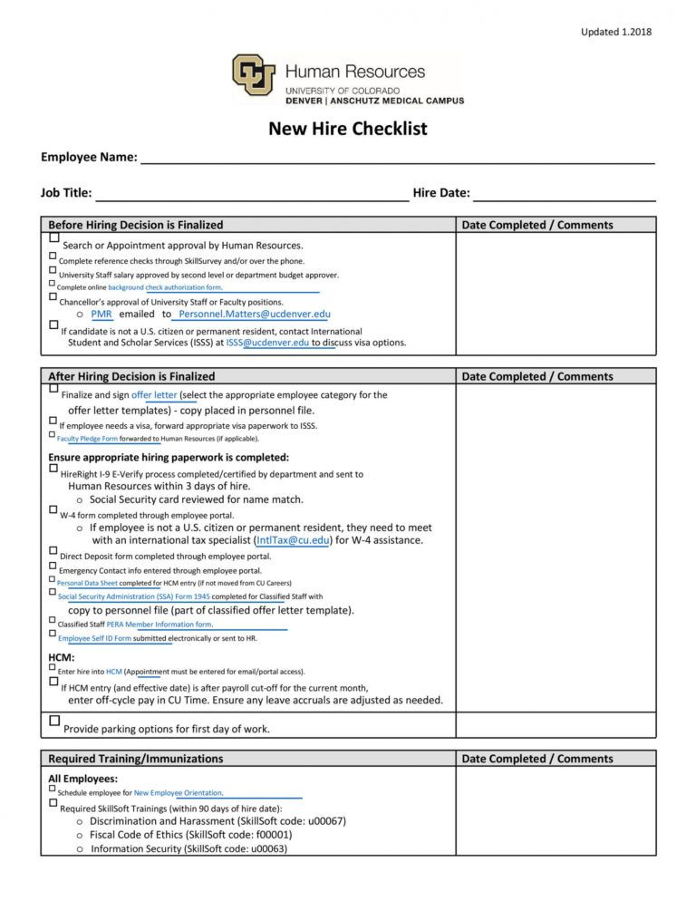 New Hire Paperwork Checklist Template
