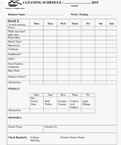 free blank office cleaning schedule main image  retail store commercial cleaning checklist template excel