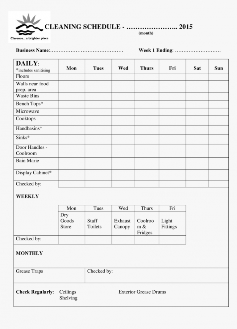 cleaning checklist template free