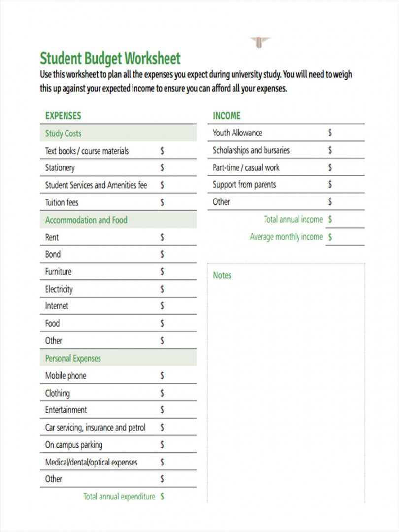 free free 8 student budget forms in pdf  ms word university student budget template sample