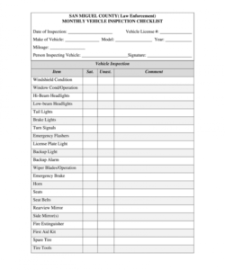 free monthly vehicle inspection checklist  fill online daily vehicle inspection checklist template excel