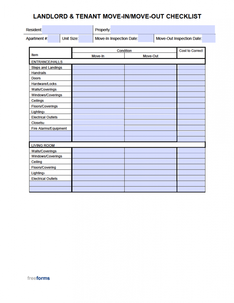 free movein  moveout checklist for landlord &amp; tenant move in checklist template excel