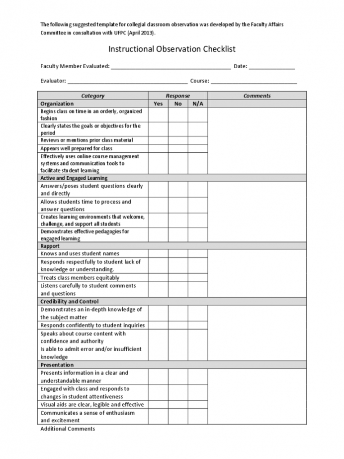 free observation checklist template  2 free templates in pdf observation checklist template examples