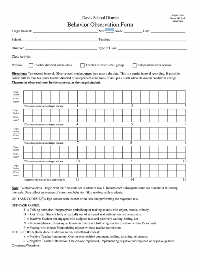 student-behavior-checklist-template