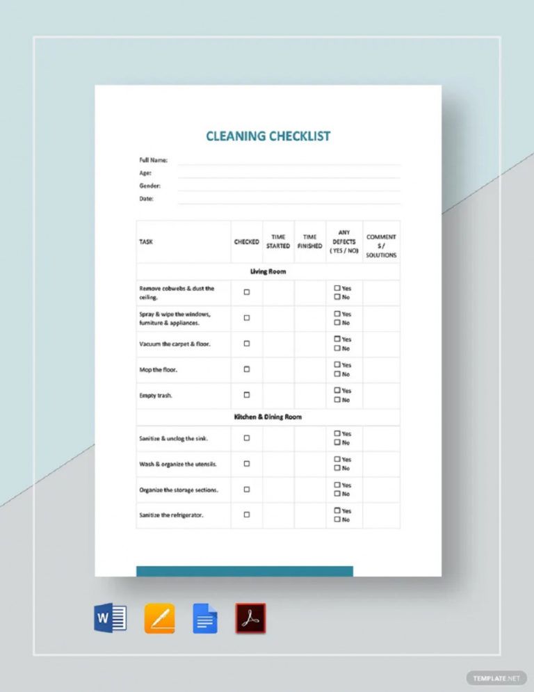 Printable Cleaning Checklist Template Examples Church Cleaning ...