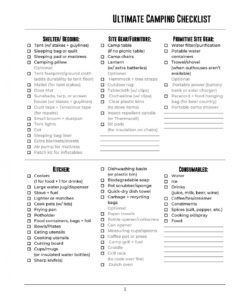 printable free printable ultimate camping checklist camping checklist template excel