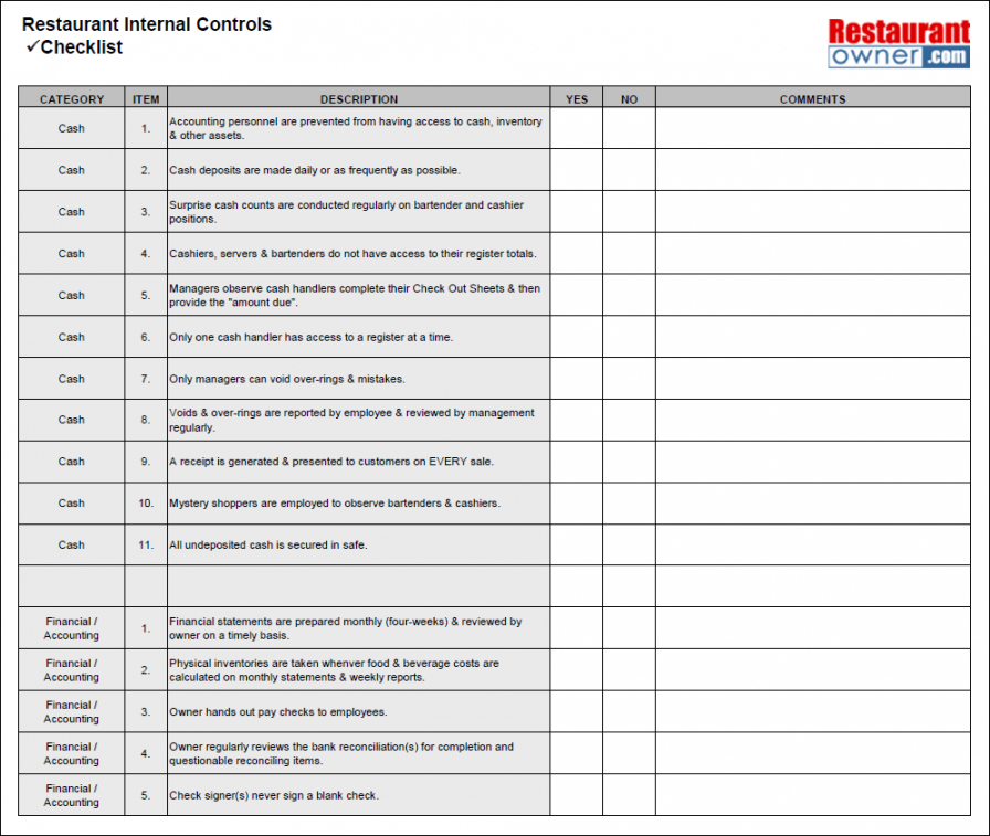 printable restaurant checklists restaurant side work checklist template examples