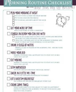 printable start the day awesome morning routine checklist for adults morning routine checklist template