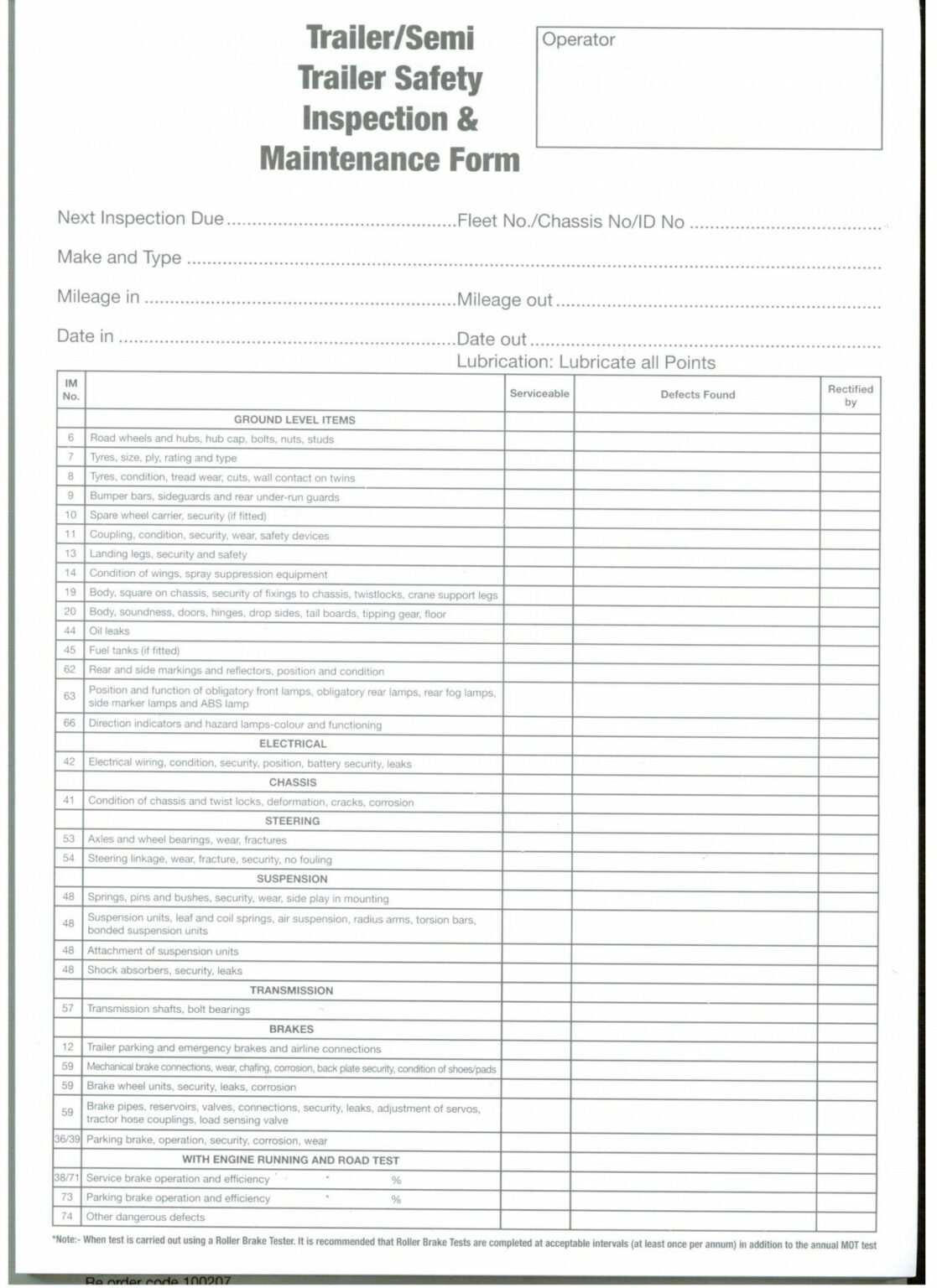 Printable Trailer And Semi Trailers Inspection And Rectification Report