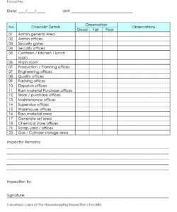 printable workplace housekeeping inspection checklist for factory housekeeper checklist template samples