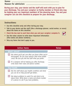 printable your discharge planning checklist discharge planning checklist template