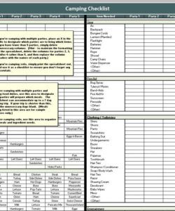 summer camping checklist  summer camp checklist camping checklist template excel