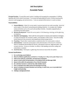 associate pastor job description 2019  central kentucky pastor job description template and sample