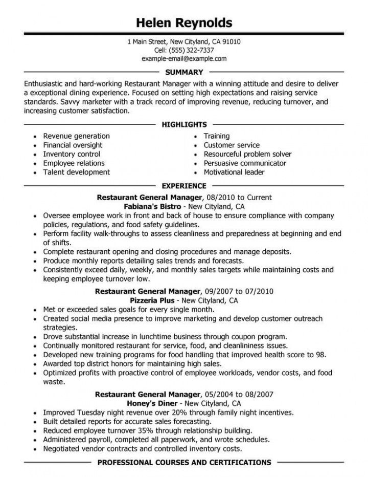 best restaurant manager resume example  livecareer restaurant manager job description template pdf