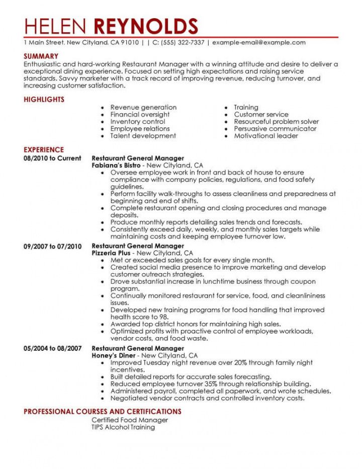 best restaurant manager resume example  livecareer restaurant manager job description template