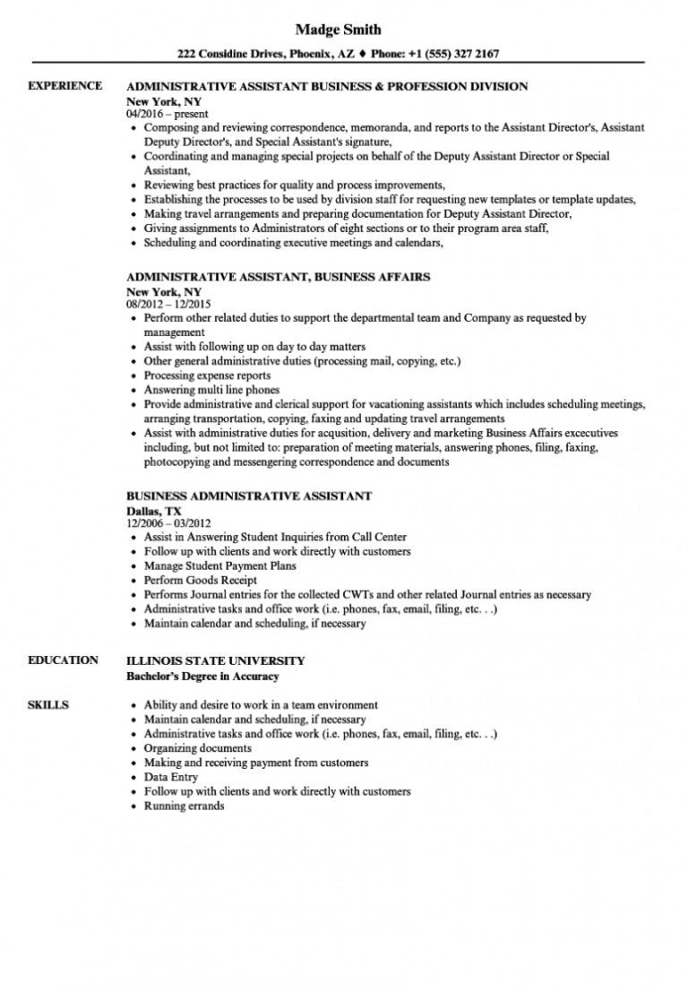 Business Administrative Assistant Resume Samples Velvet Jobs Executive