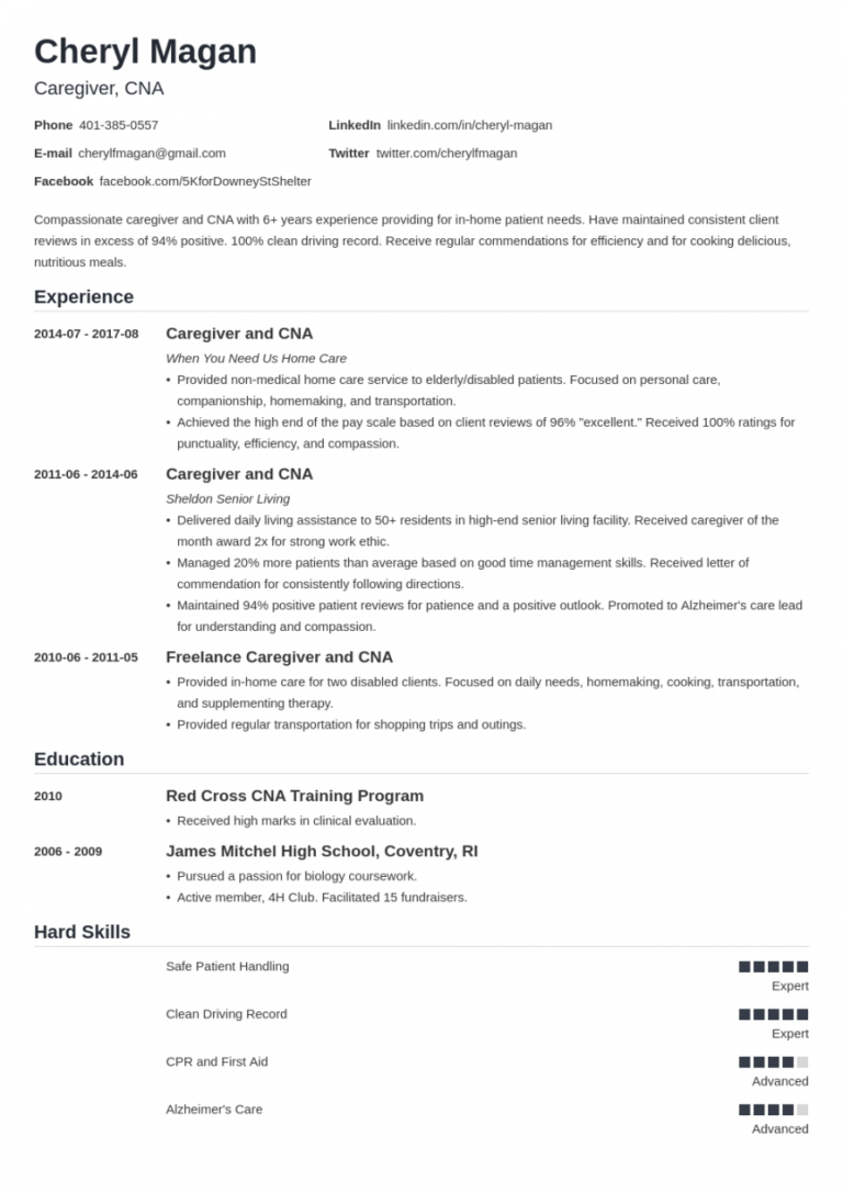 Live In Caregiver Job Description Resume