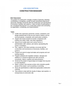 construction manager job description template  by business construction project manager job description template