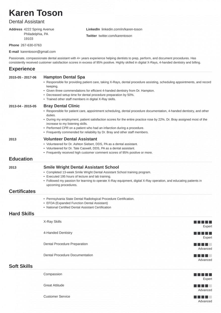 Dental Assistant Job Summary For Resume