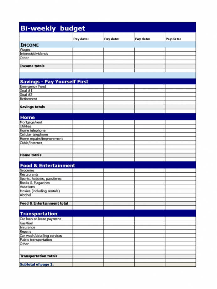 excel household weekly budget