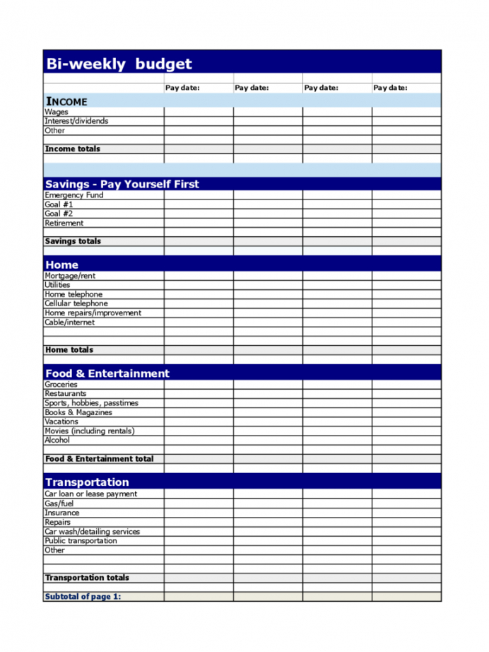 Editable Standard Biweekly Budget Form Free Download Bi Monthly Budget Template Example 